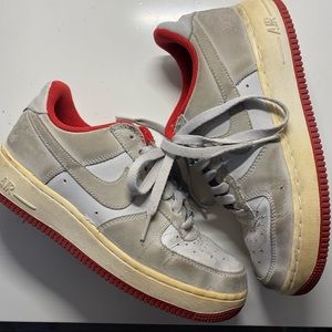 red and gray suede air force 1s